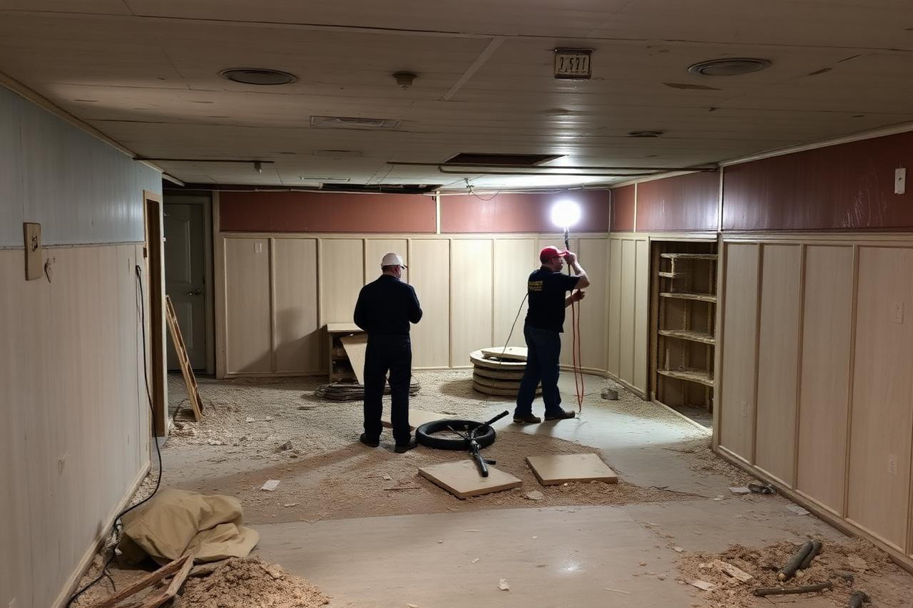 Unfinished basement shell with exposed framing and concrete before finishing work
