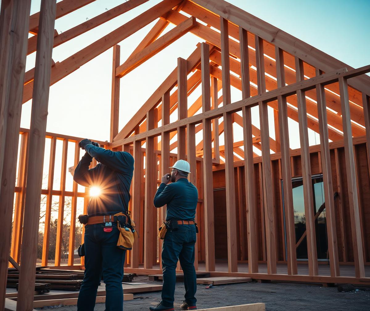 Carpenters framing a house
