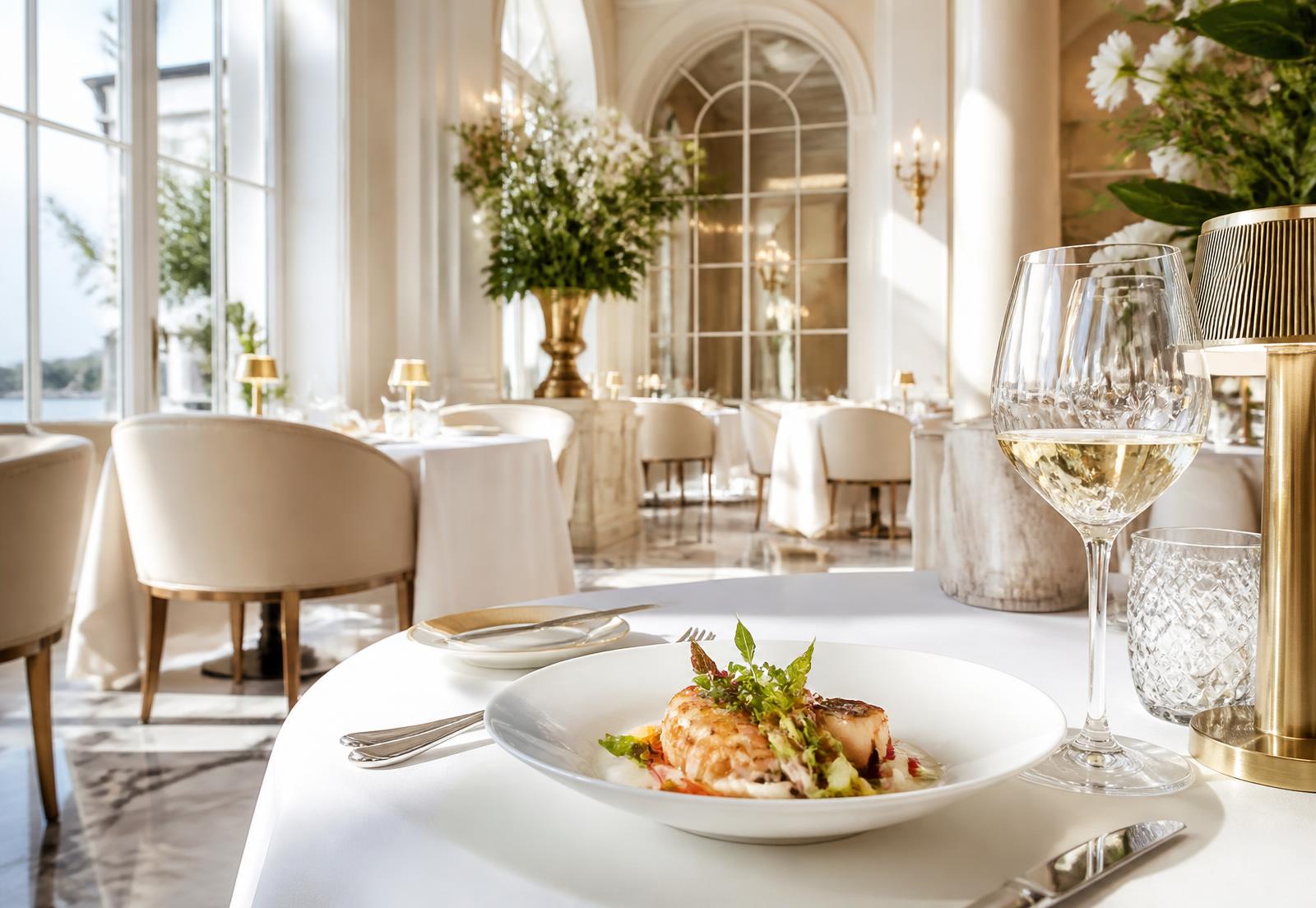 Bright white and cream luxury fine dining restaurant website demo preview