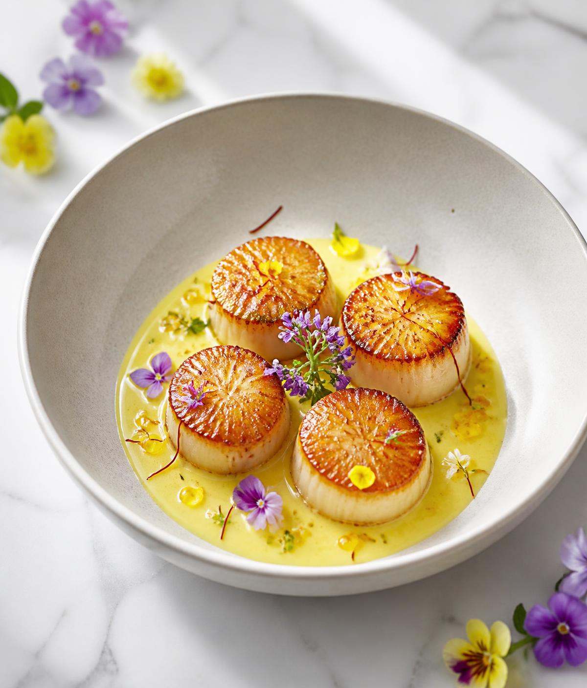 Scallops, Saffron & Flowers